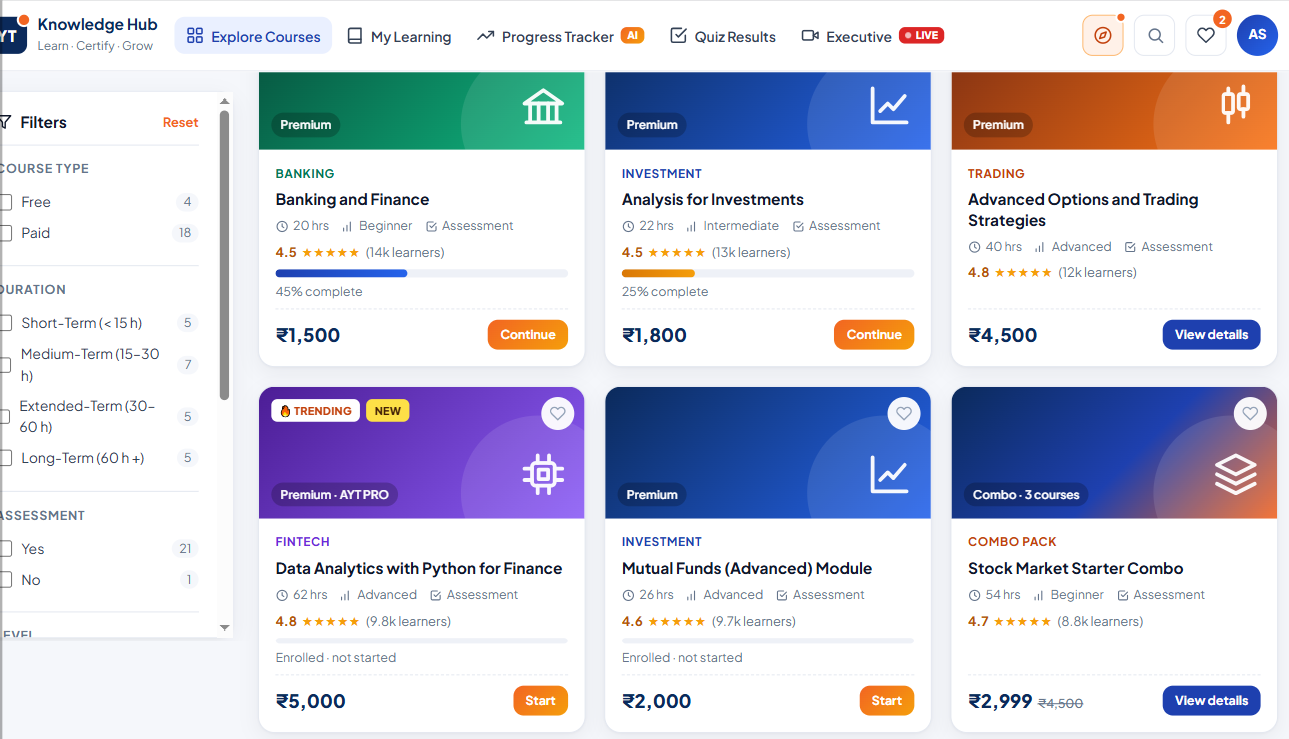 AYT Knowledge Hub course overview and AI advisor